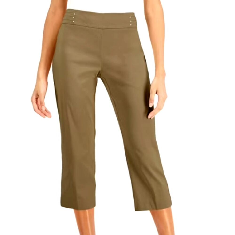 JM Collection Petite Rivet Capri Pants Tummy Control - Taupe Flash Sz PM - $50